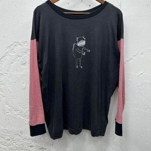 90s Y2K Handmade Screen Print Monster Dinosaur Layered Striped Long Sleeve